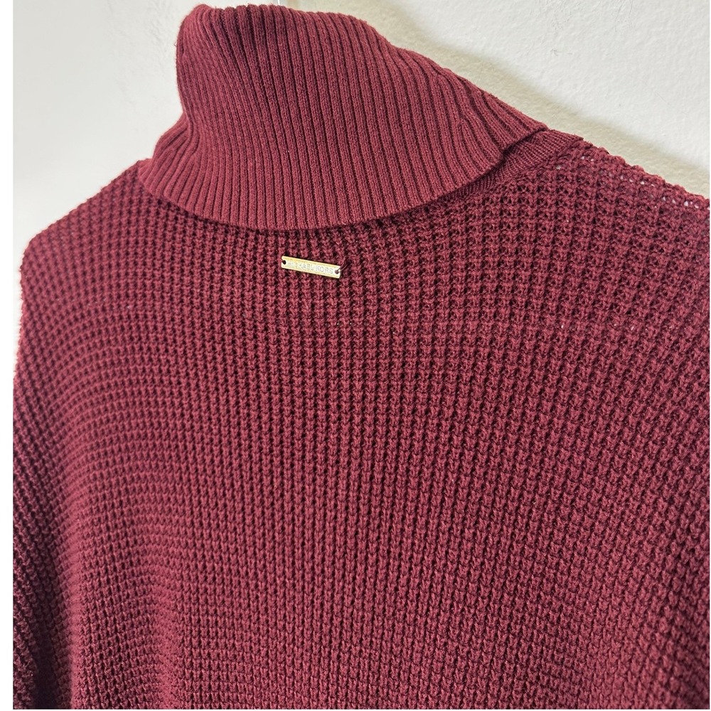 Michael Kors Burgundy Waffle Knit Turtleneck Sweater Women Size L Oversized Cozy - Picture 7 of 10